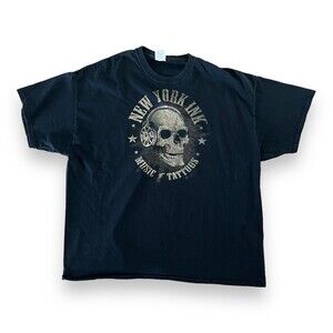 New York Ink Music Tattoos T-Shirt Mens 2XL Black Skull Gildan Heavy Cotton